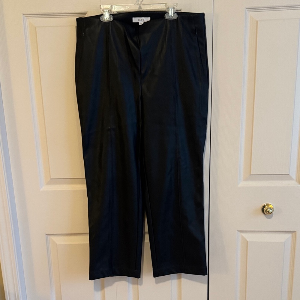 LOFT Women's Elegant Black Straight Leg Faux Leather Pants